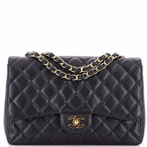 Chanel Jumbo Classic Single Flap Bag Quilted Caviar